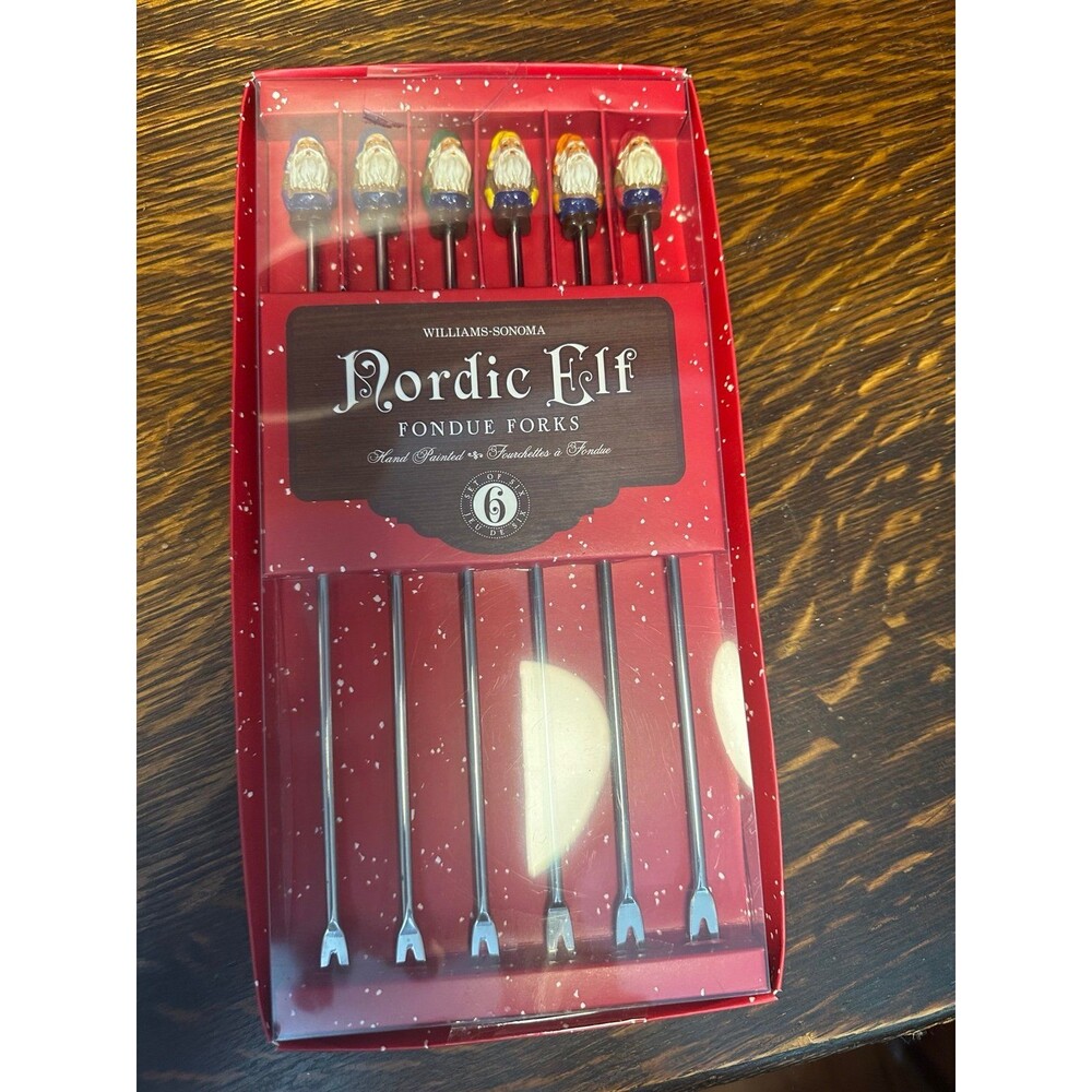 Williams Sonoma Nordic Elf Fondue Forks Set of 6 Stainless Holiday Christmas NIB
